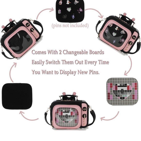 Retro TV Style Black and Pink Bag - Picture 6 of 15